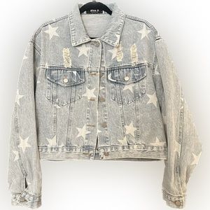 Cropped Denim Jacket with stars and Rhinestone Embelleshments